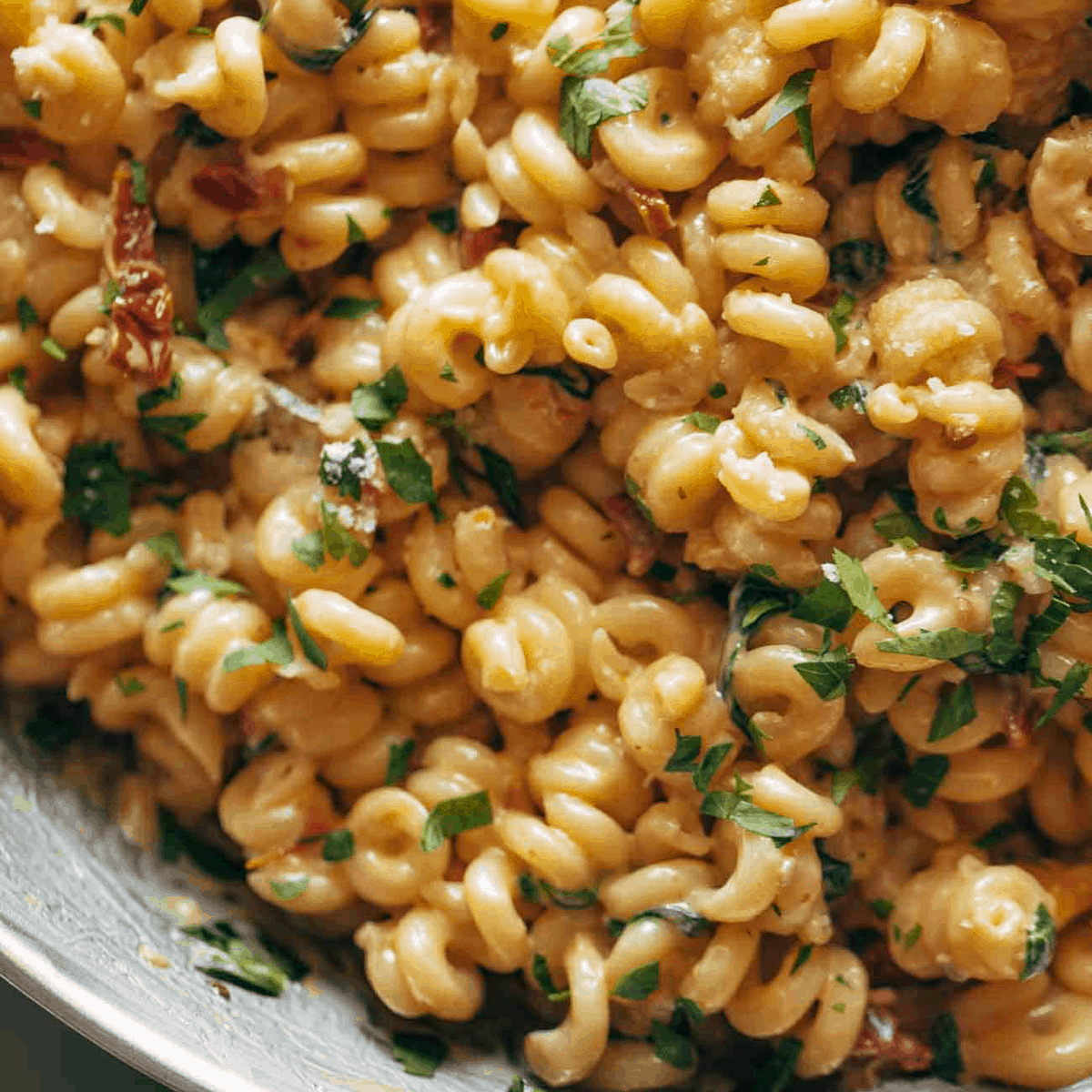 Creamy garlic sun-dried tomato pasta.